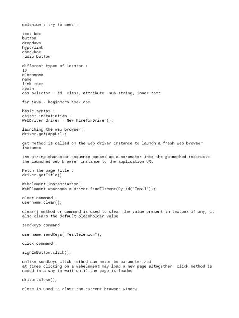 Selenium Study Notes 1509 PDF Hyperlink World Wide 