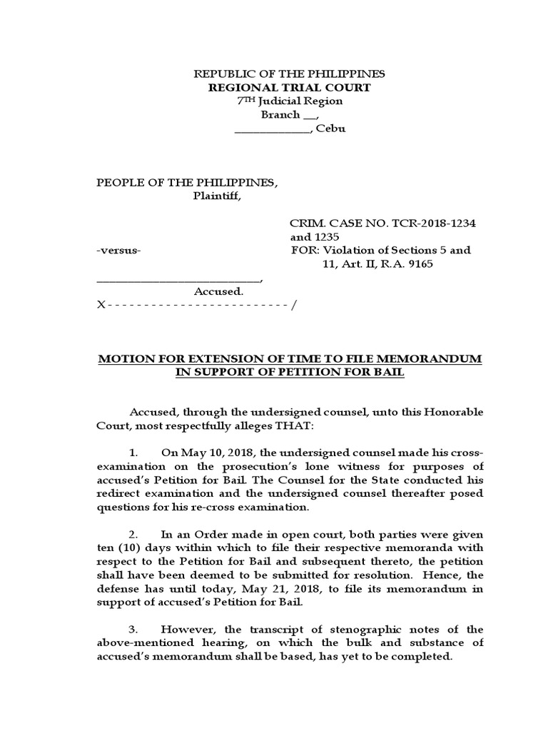 Motion For Extension PDF Bail Judiciaries