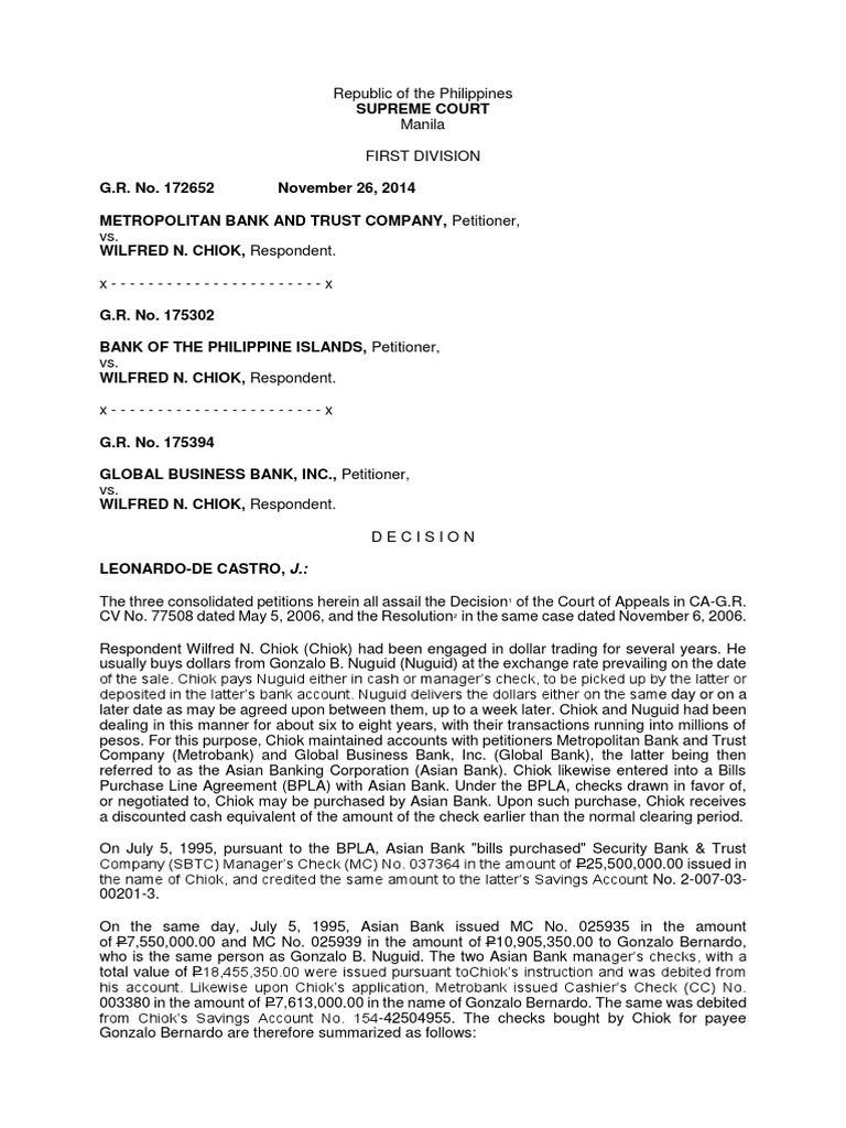 15 - MBTC v. Chiok | PDF | Cashier's Check | Cheque