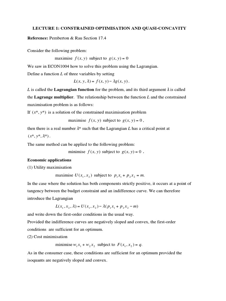 Constrained Optimisation & Quasi-Concavity | PDF | Mathematical ...