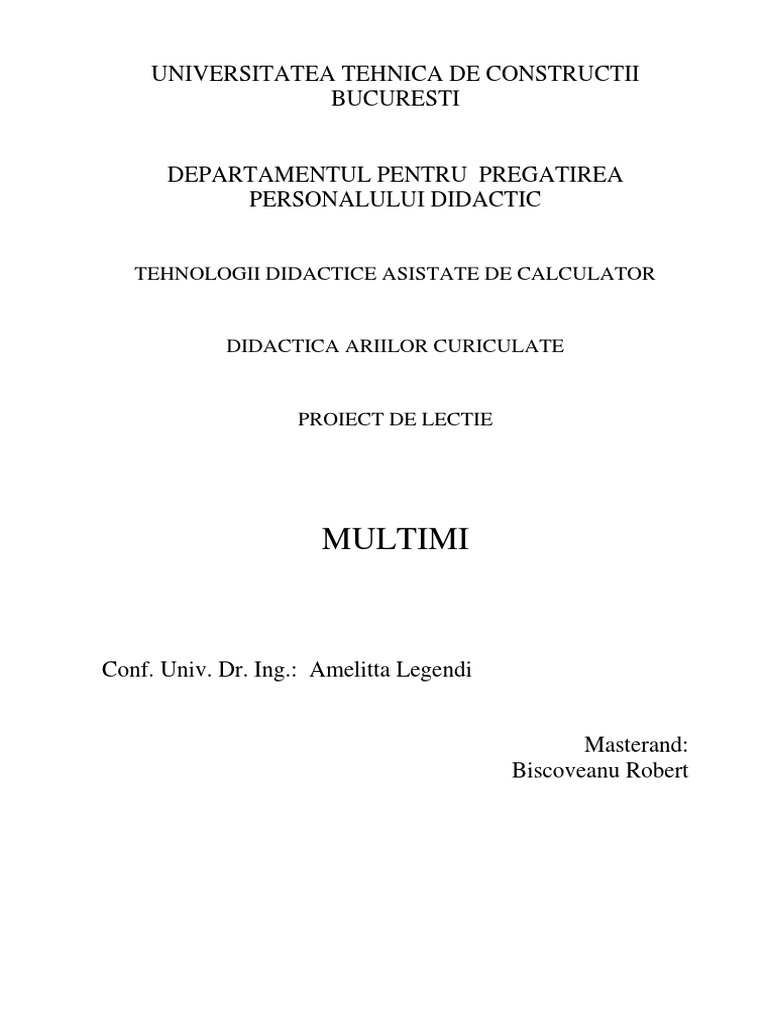 Proiect De Lectie Robert Biscoveanu Multimi