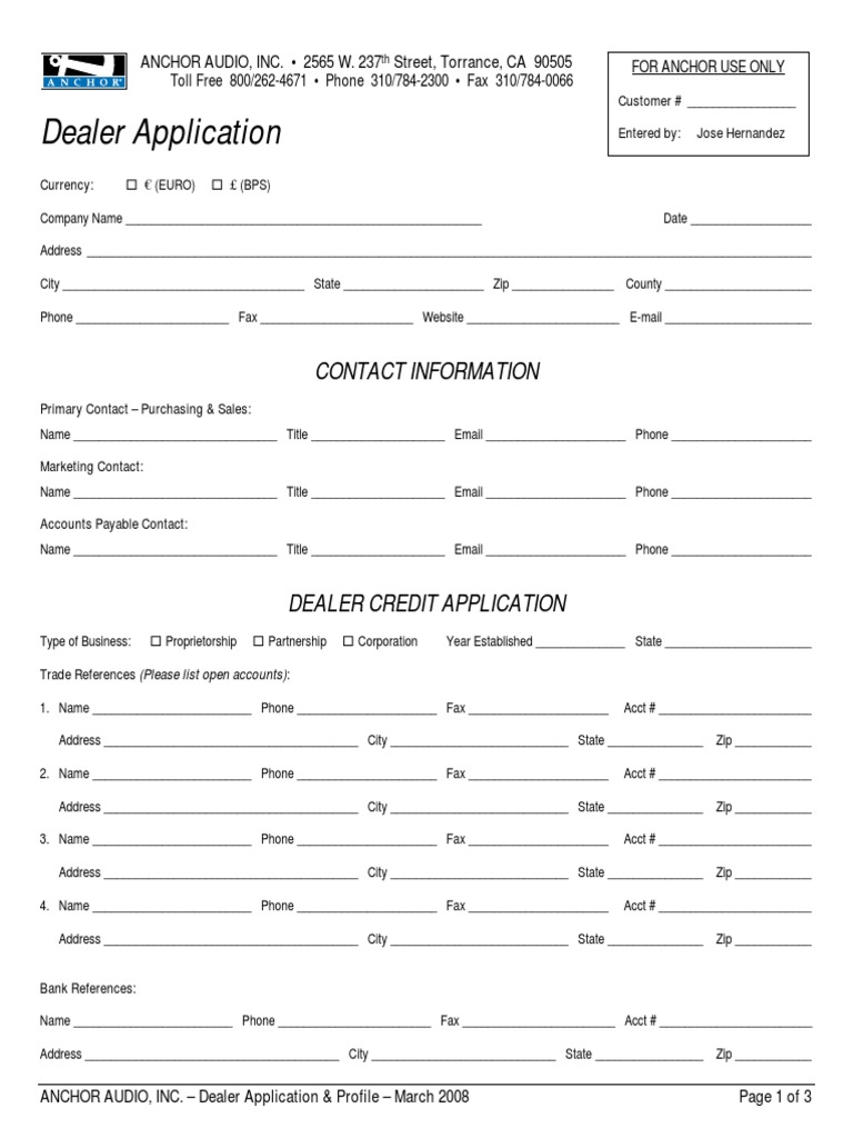 Dealer Application: Contact Information | PDF | Direct Marketing | Business