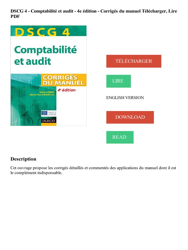 Dscg 4 Comptabilité Et Audit Corrigés Du Manuel Pdf 2100582542 | PDF | Audit | Comptabilité