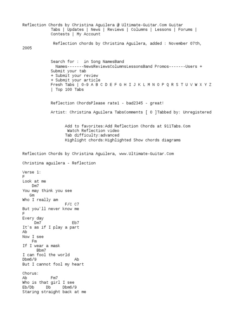 Reflection by Christina Aguilera | PDF | Song Structure | Musical Forms
