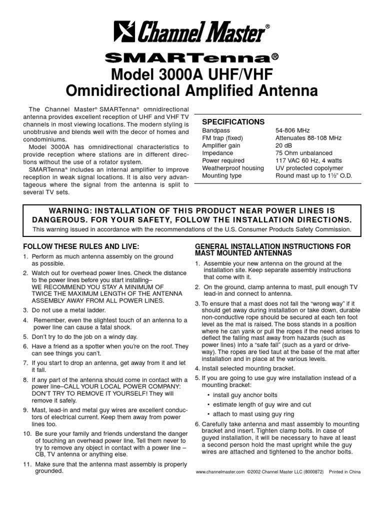 Channel Master CM 3000A Suburban Outdoor Amplified Omnidirectional ...