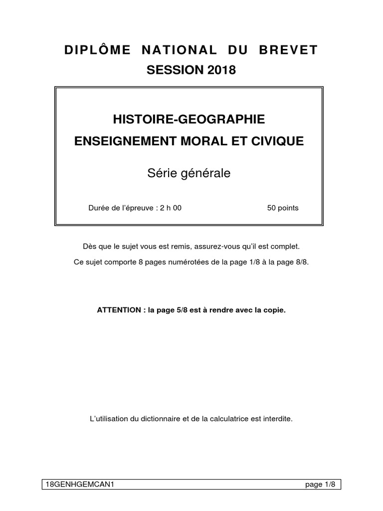 Correction Brevet Histoire Geo 2022 DNB Washington 2018 HISTOIRE-GEO | PDF | Loi | France