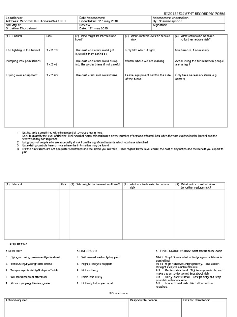 Risk Assessment Tunnel Risk Assessment Risk