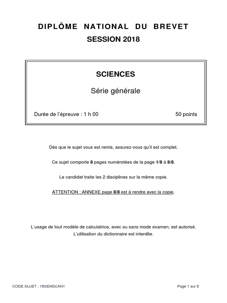 Sujet Brevet Physique chimie Avec Corrigé Pdf 2018 DNB Washington 2018 Sciences | PDF | Lait | Chimie