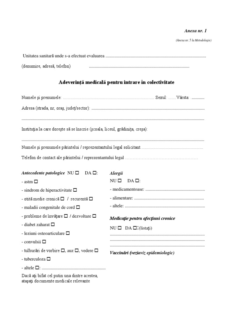 Adev Medicala Inscriere Gradinita Pdf