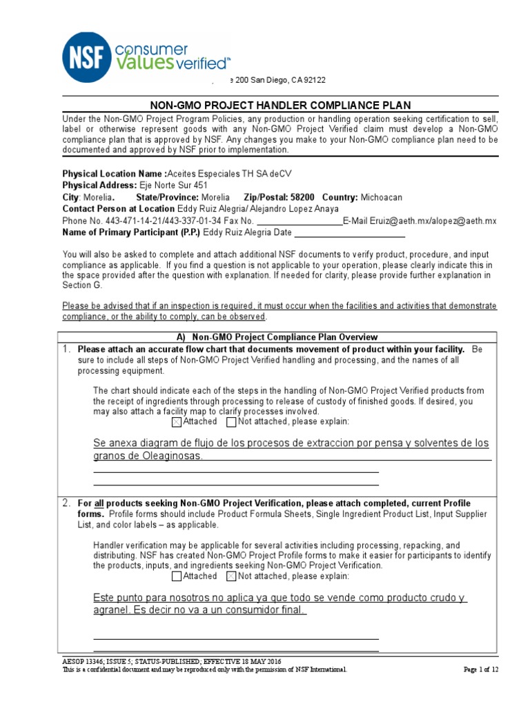 Non-GMO Compliance Plan Overview | PDF | Records Management | Audit