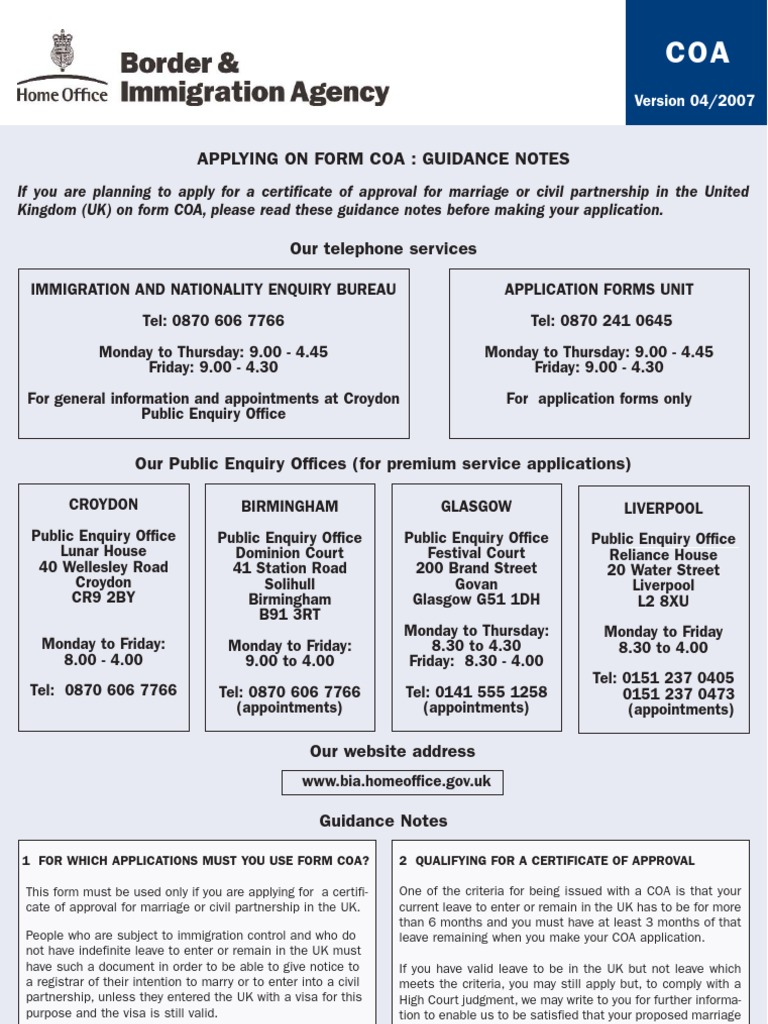 COA Application Guidance for UK Marriage | PDF | Affidavit | Notary Public