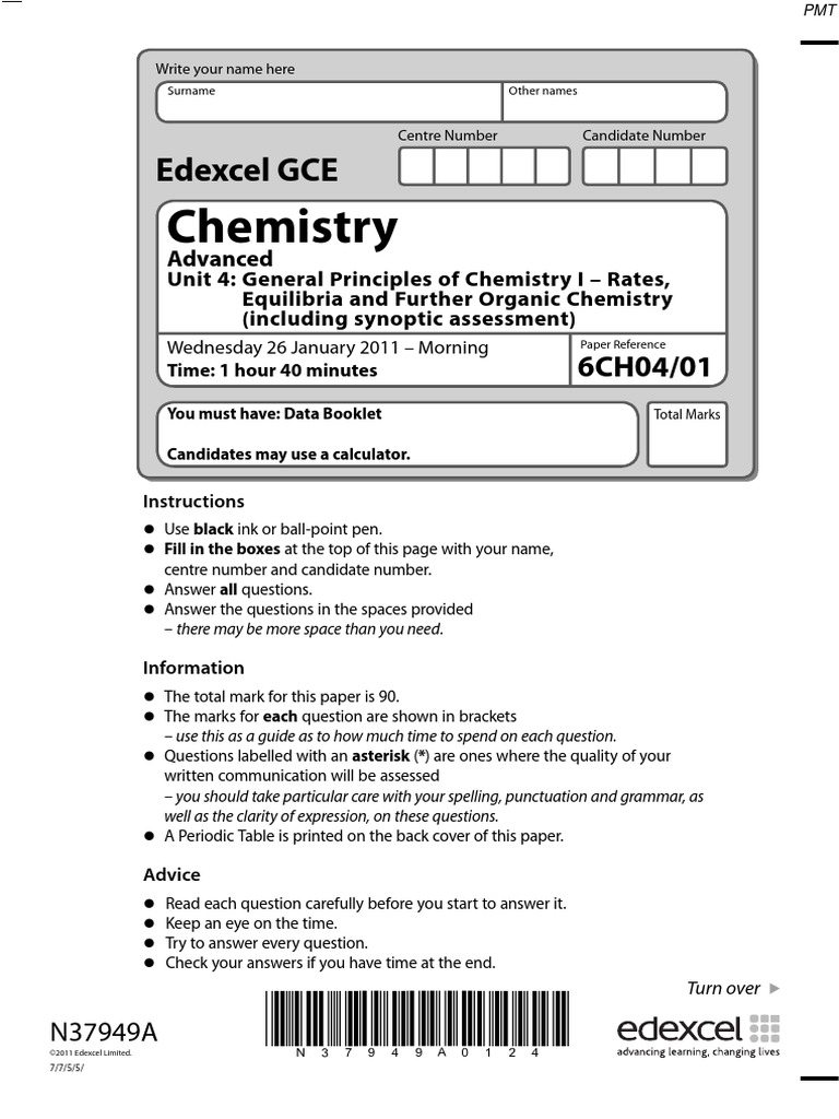 January 2011 QP - Unit 4 Edexcel Chemistry A-Level PDF | PDF | Ph ...