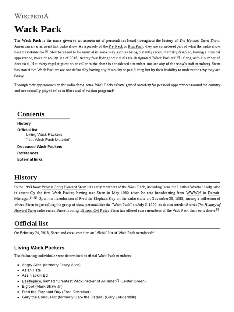Wack Pack History Official List PDF Talk Radio Leisure