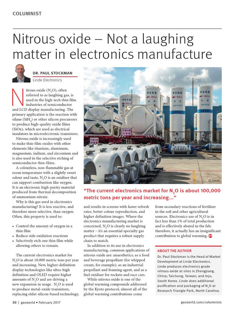 Nitrous Oxide Not A Laughing Matter in Electronics Manufacturing