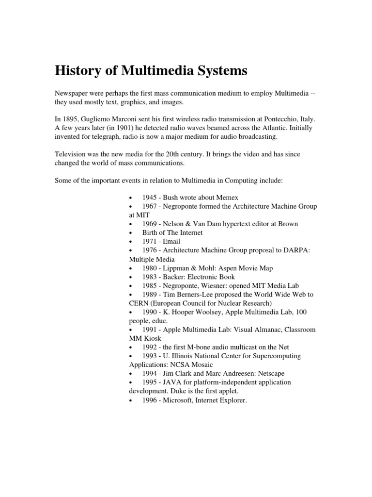 History of Multimedia Systems PDF Multimedia Data Compression