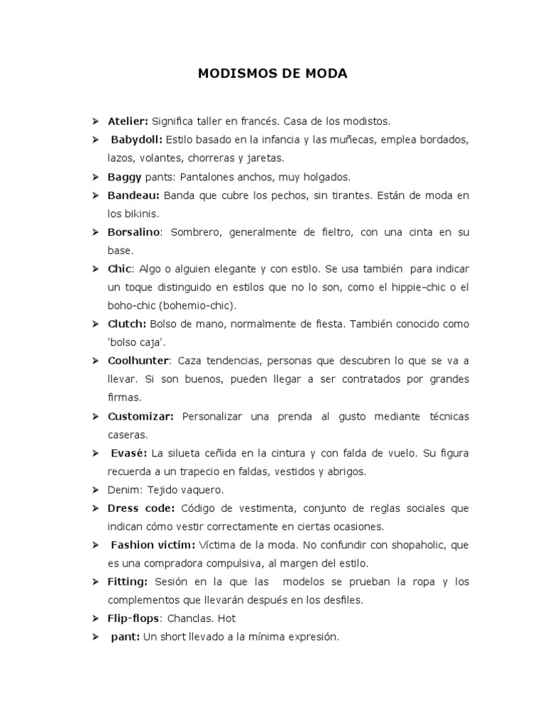 Glosario de Modismos de Moda | PDF | Falda | Ropa