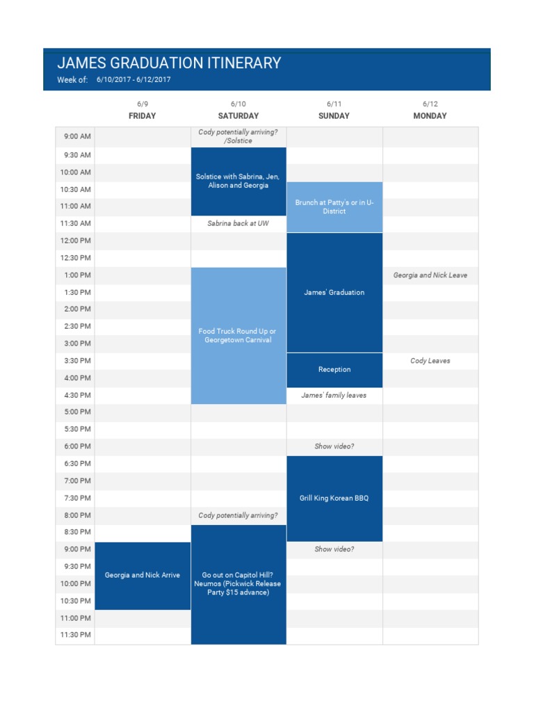 James Graduation Itinerary 2017 | PDF