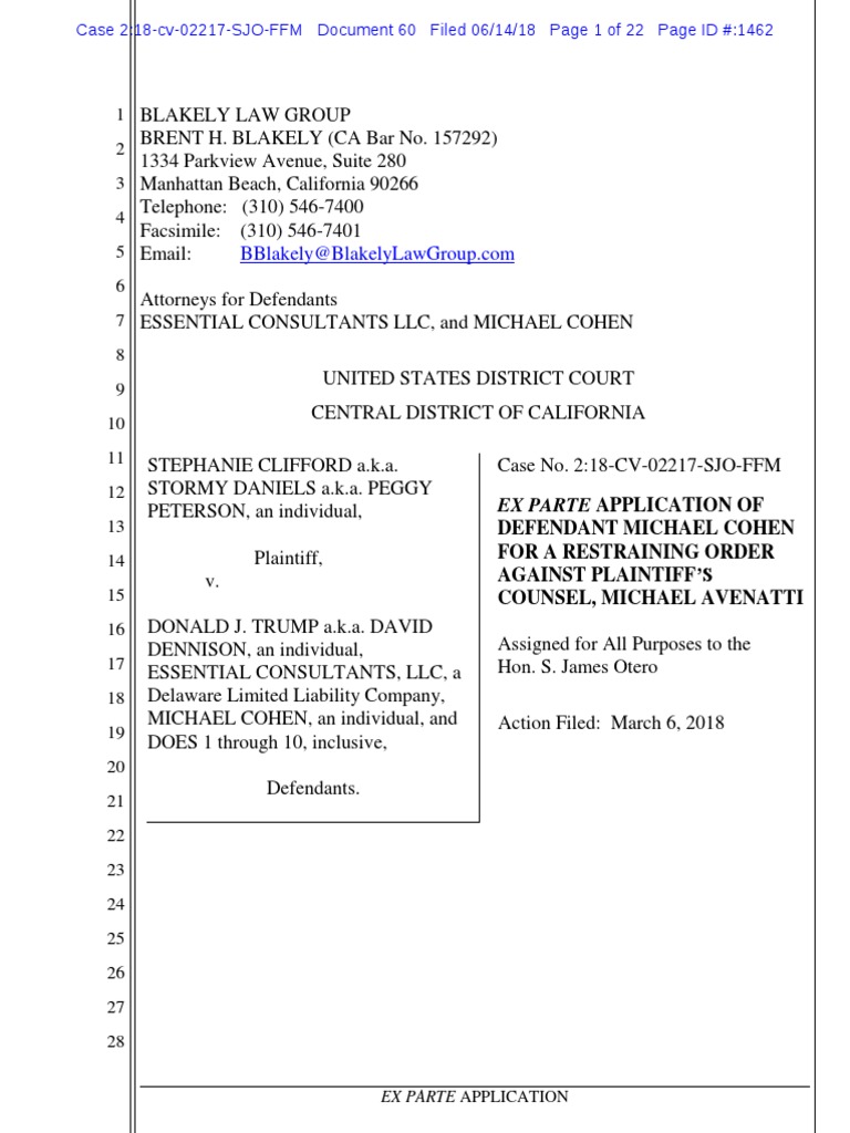 Cohen Filing 20180614 | PDF | Prejudice (Legal Term) | Lawsuit