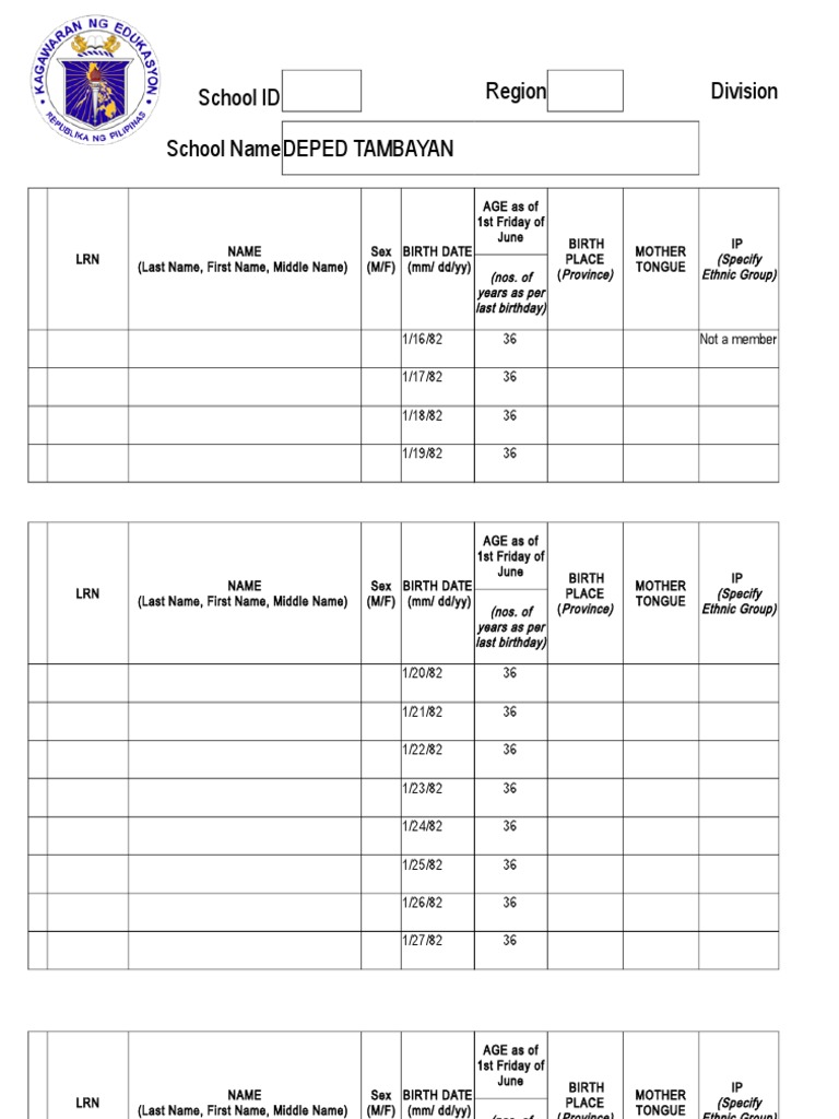 Sf1 With Auto Age Computation (Depedtambayan) | PDF | Computing