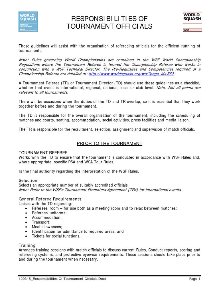 Responsibilities of Tournament Officials PDF Referee Lighting