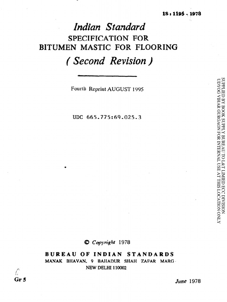 Is 11951978 Specification For Bitumen Mastic For Flooring PDF