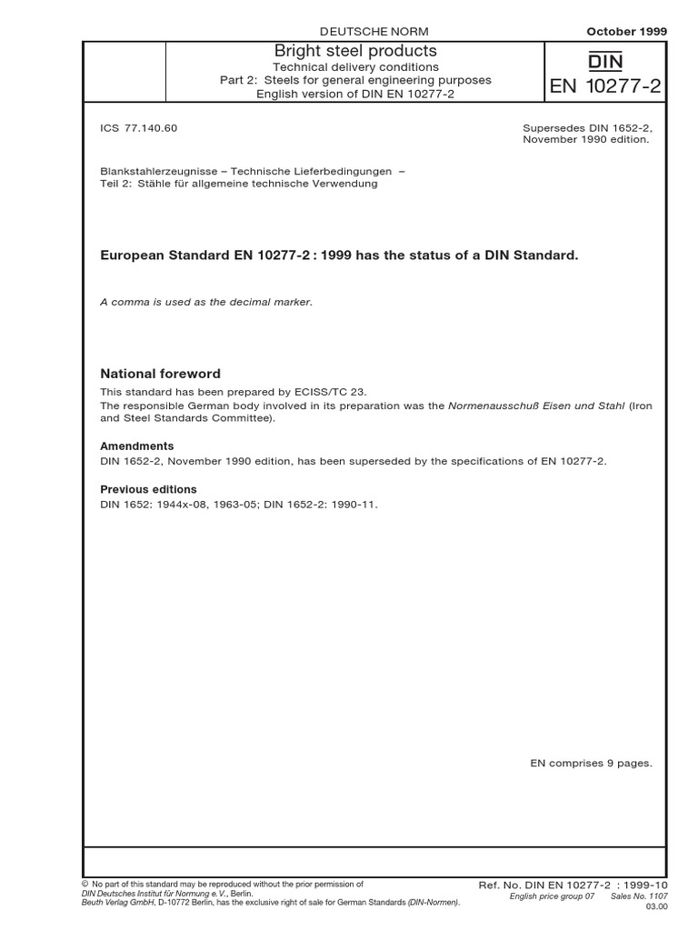 DIN EN 102772 Bright Steel 1999 PDF Europe Travel