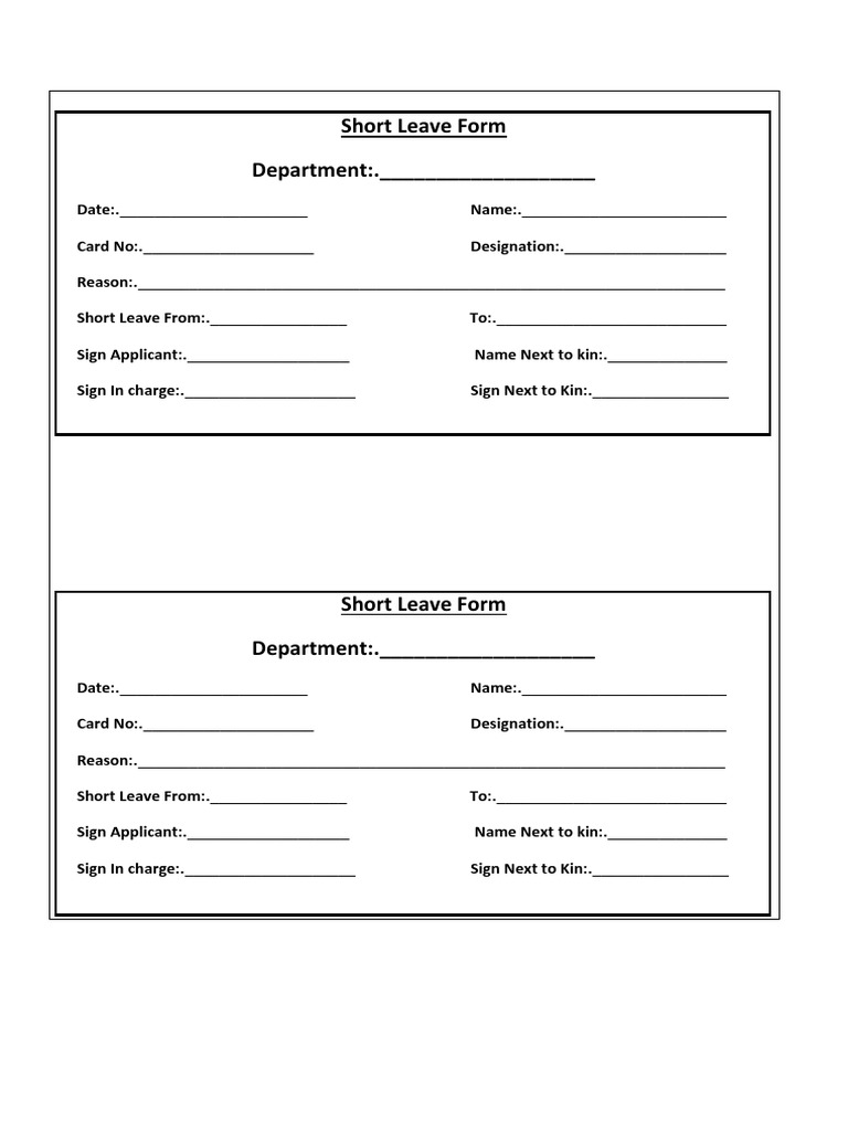 Short Leave Form Ntu