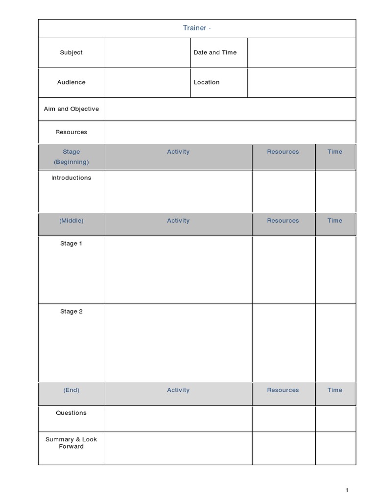 Training Session Plan Template | PDF | Computers