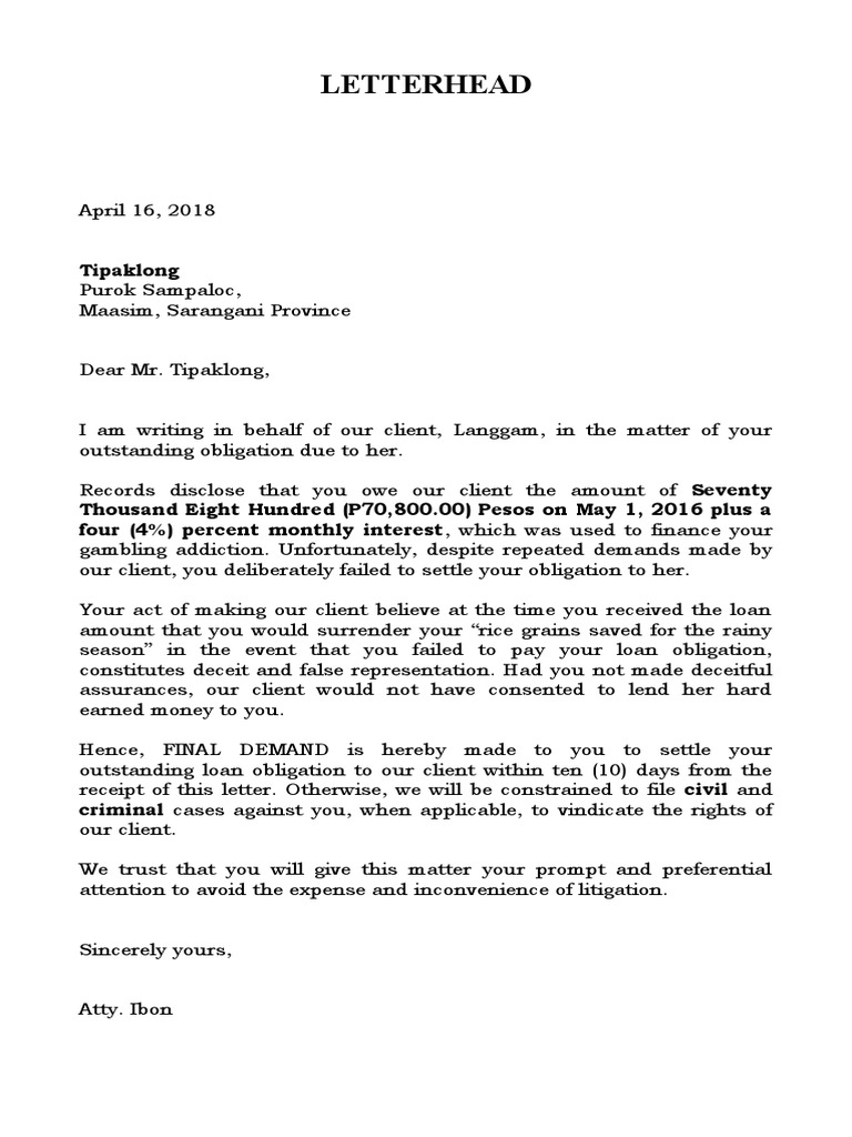 How to write a demand letter for money owed image