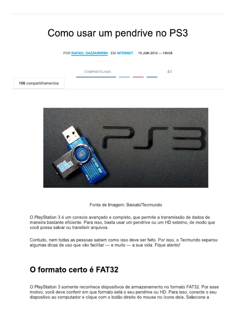 Como usar um pendrive no PS3 - TecMundo