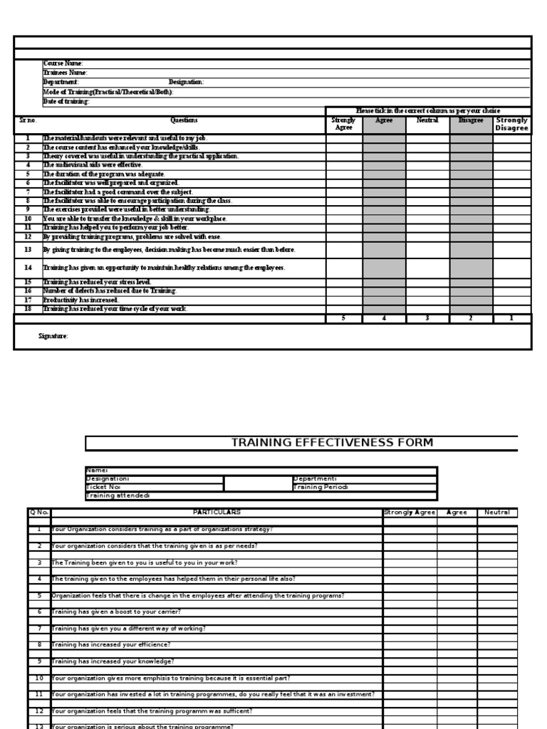 Training Effectiveness Evaluation Form | PDF | Facilitator | Theory