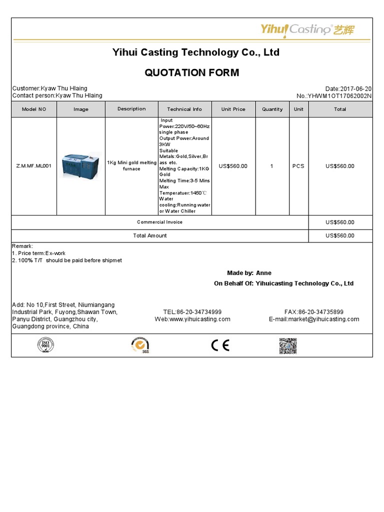 Yihui Casting Quotation | PDF | Metals | Nature