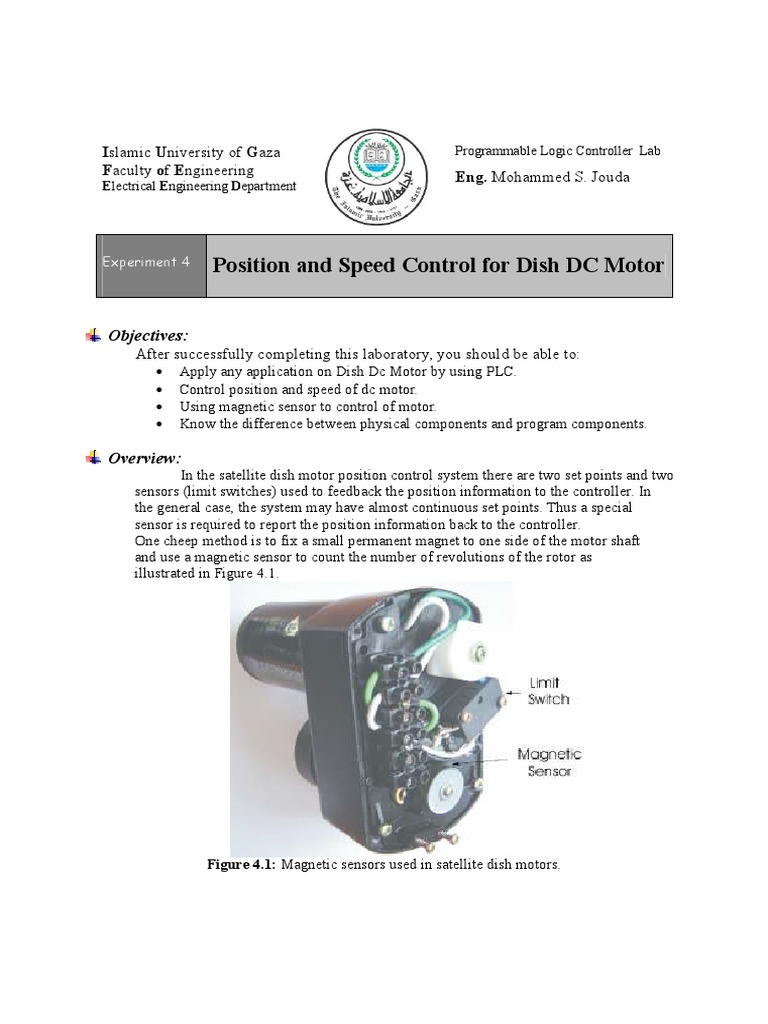 Position and Speed Control For Dish DC Motor Objectives PDF