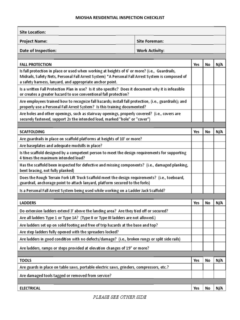 Lara Miosha Residential Inspection Checklist 454704 7 PDF Ladder Scaffolding