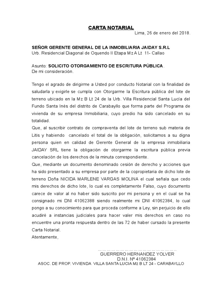 CARTA NOTARIAL de Escritura Publica Guerrero PDF