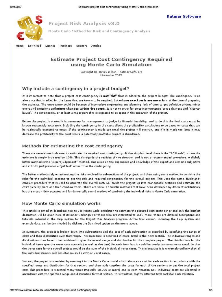 Estimate Project Cost Contingency Using Monte Carlo Simulation | PDF ...