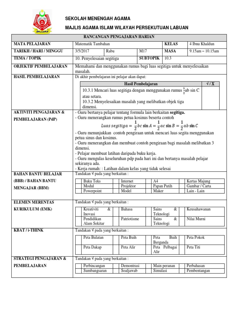 Contoh Rph Matematik Tambahan Pdf
