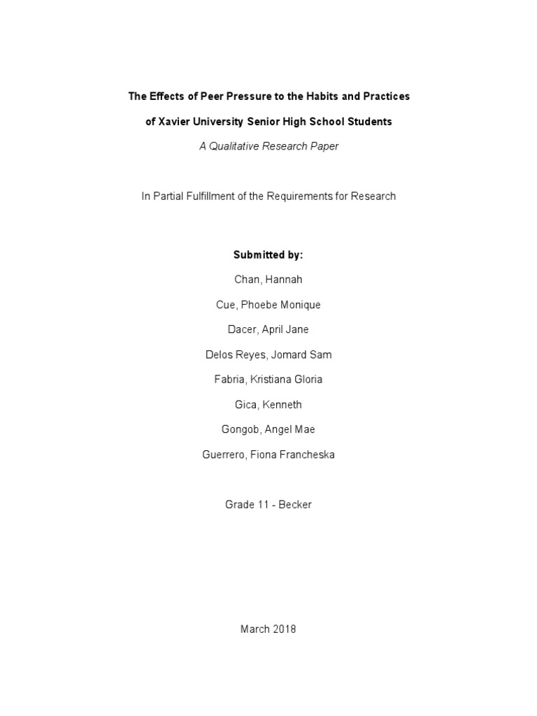 Effects of Peer Pressure on Students | PDF | Adolescence | Survey ...