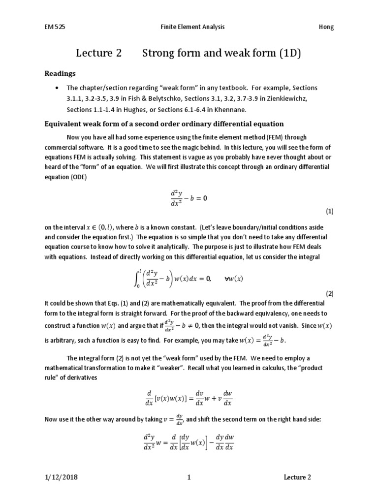 Weak Form in 1D Finite Element Analysis | PDF | Calculus Of Variations ...