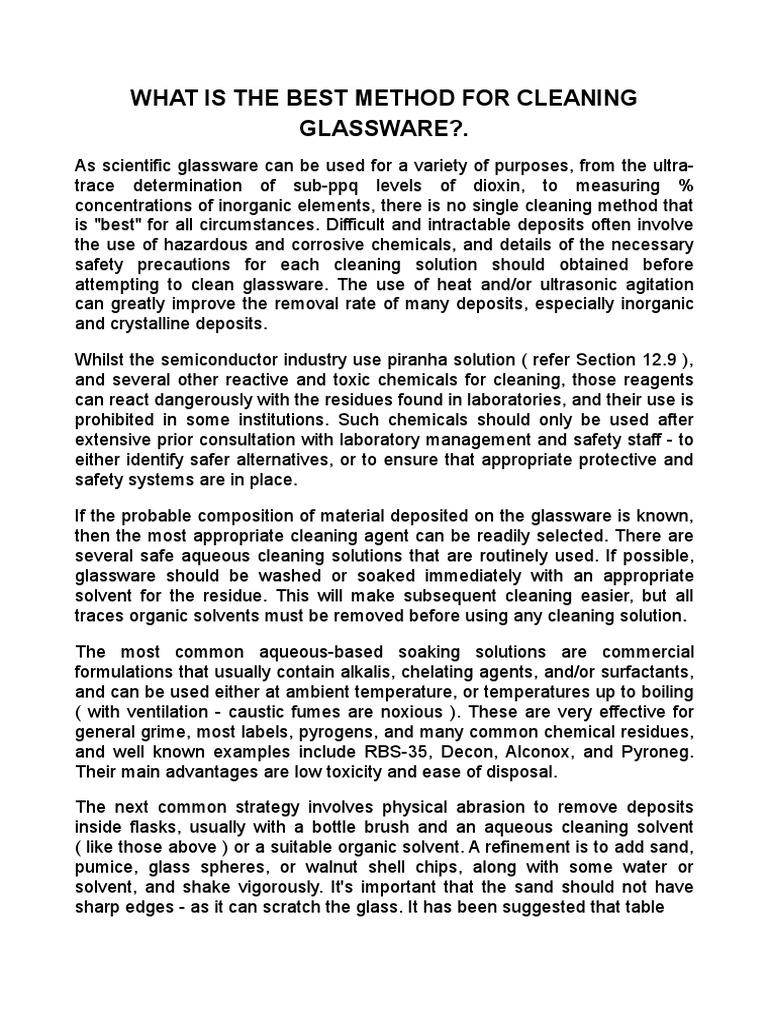 What Is The Best Method For Cleaning Glassware? PDF Chromium Sulfuric Acid