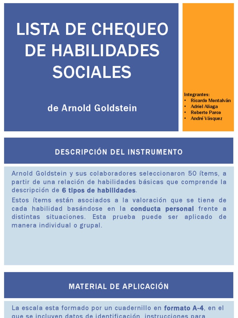 Lista de Chequeo de Habilidades Sociales de Goldstein | PDF | Habilidades  sociales | Comportamiento