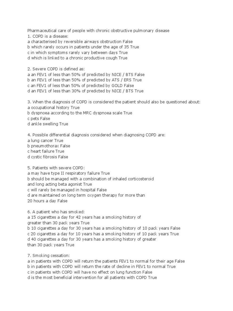 COPD Management Quiz for Students | PDF | Chronic Obstructive Pulmonary ...