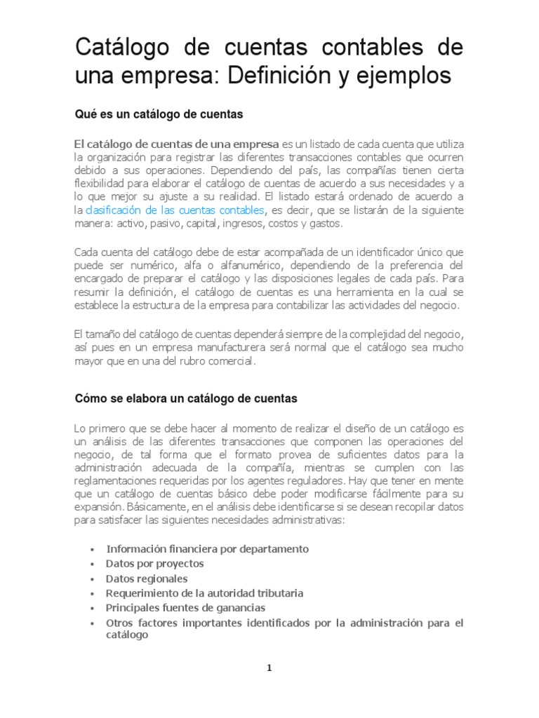Catálogo de Cuentas Contables Empresarial | PDF | Contabilidad | Costo