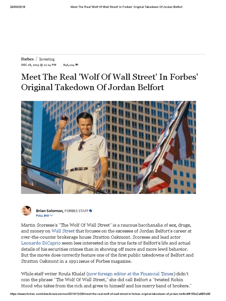 Meet The Real 'Wolf Of Wall Street' In Forbes' Original Takedown Of Jordan  Belfort | Stocks | Financial Markets