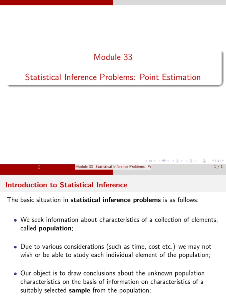 Module 33 Statistical Inference Problems: Point Estimation | PDF ...