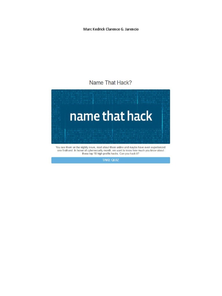 Name That Hack JARENCIO WEEK7 | PDF | Security Hacker | Computer Security