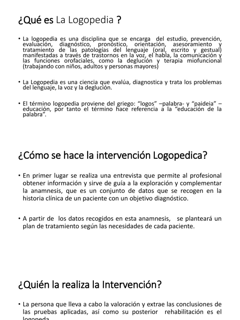 Definición y Funciones de la Logopedia | PDF | Patología del habla y ...