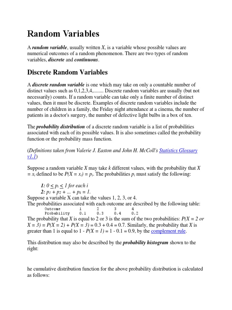 Discrete Random Variables | PDF | Probability Distribution | Random ...
