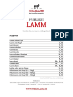 Frischlamm Preisliste Lamm