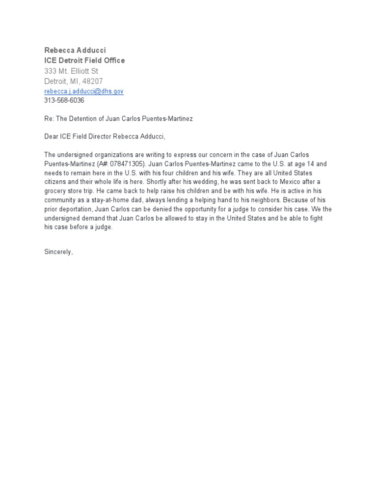#KeepJuanCarlosHome Organization Sign-On Letter | PDF